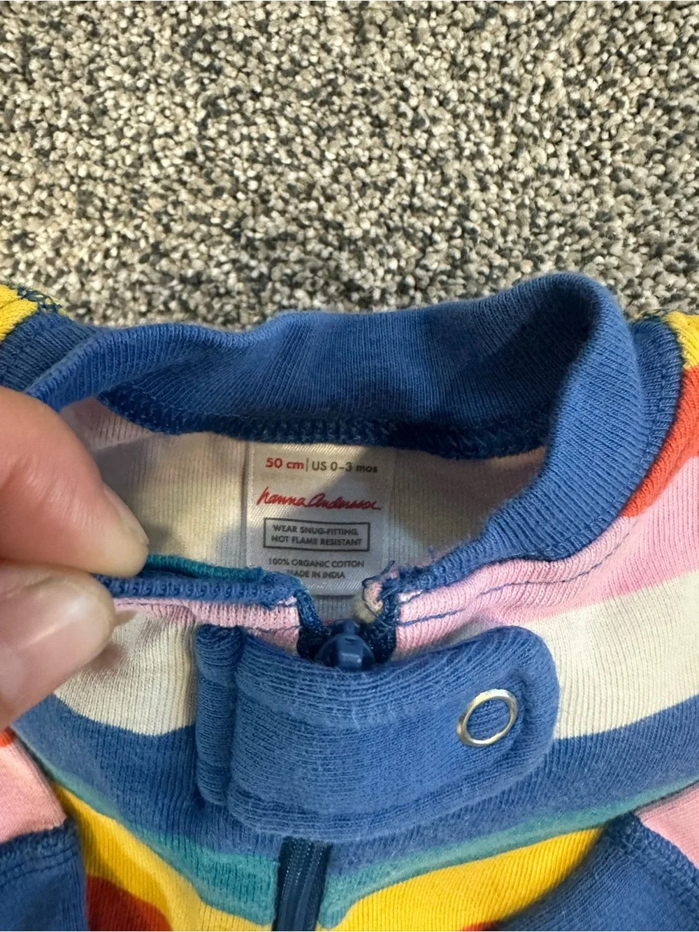 Hanna Andersson Multicolor Rainbow Stripe Footie with Blue Trim